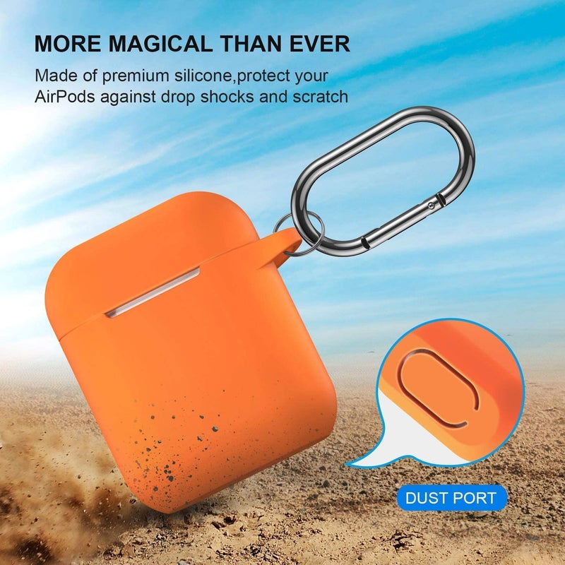 ATUAT Compatible with AirPods Case Cover, Full Protective Silicone Skin Dust-Proof Designed for Apple AirPods 1st 2nd Generation with Keychain, Front LED Visible, Bright Orange - Image 2